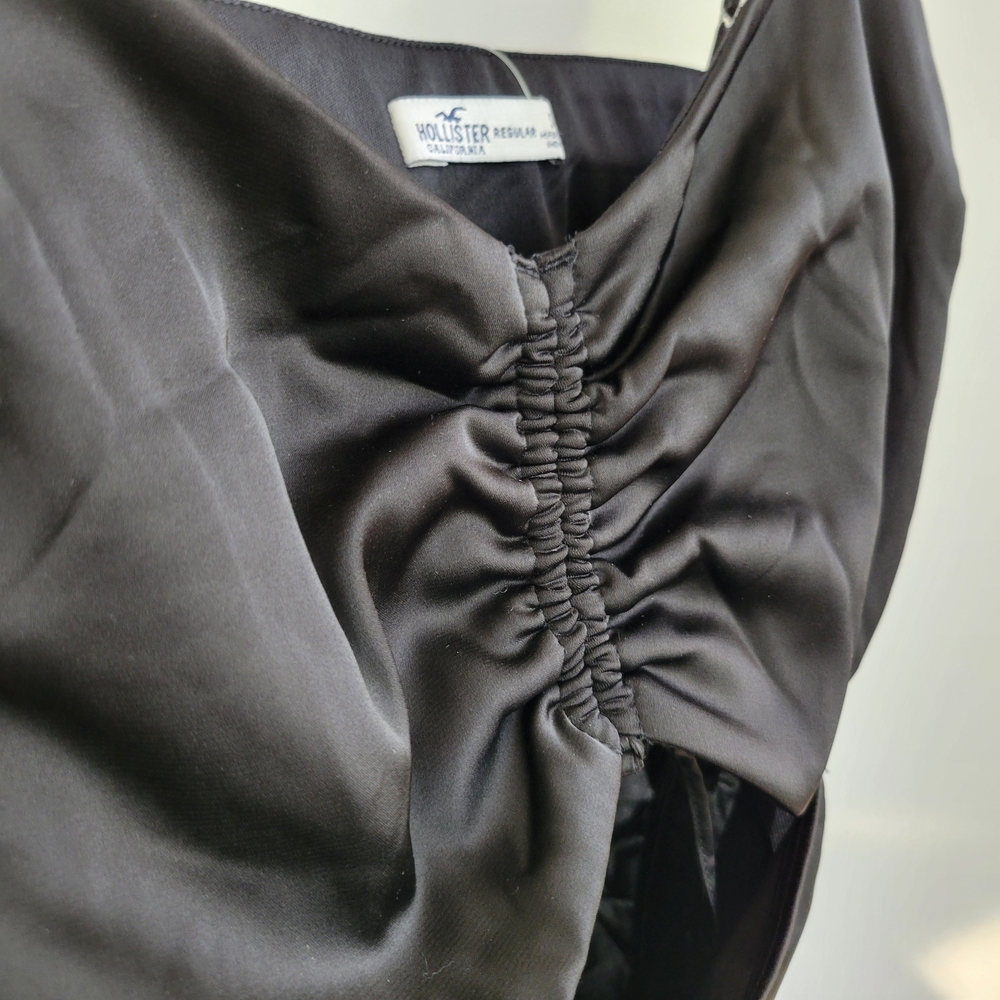 Hollister Black Satin Mini Dress with Ruched Front and Cutout - Picture 4 of 6